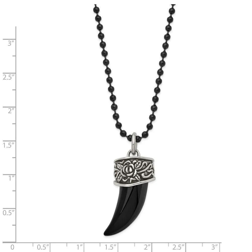 Stainless Steel Polished/Antiqued Black IP-plated Claw Necklace