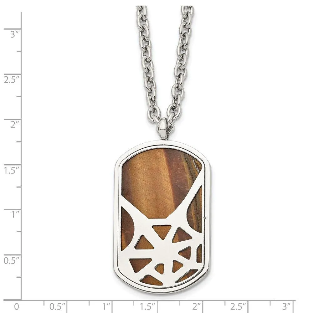 Stainless Steel Tiger's Eye Polished Dog Tag Necklace