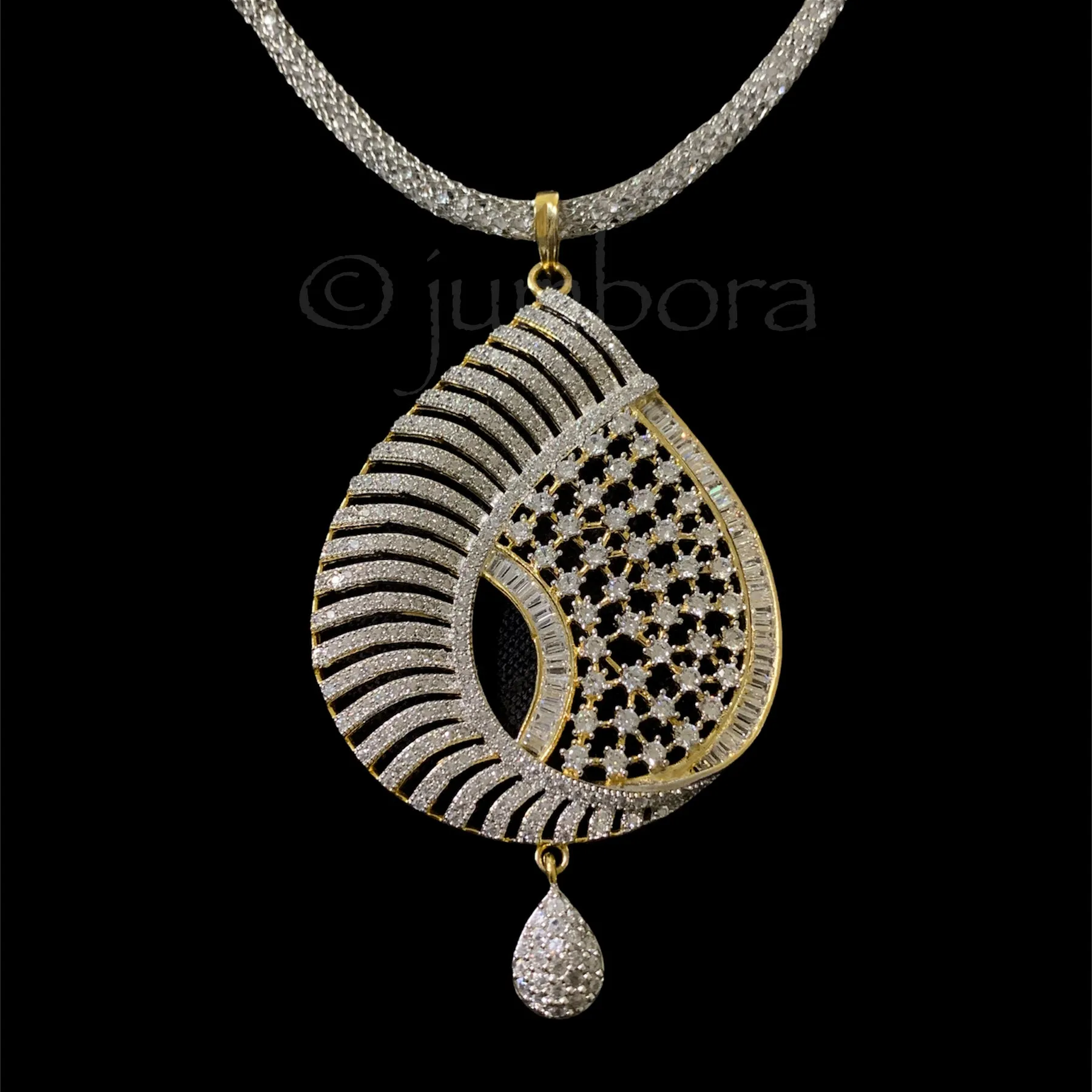 Statement White Gold AD Zircon (CZ) Pendant Earring Set