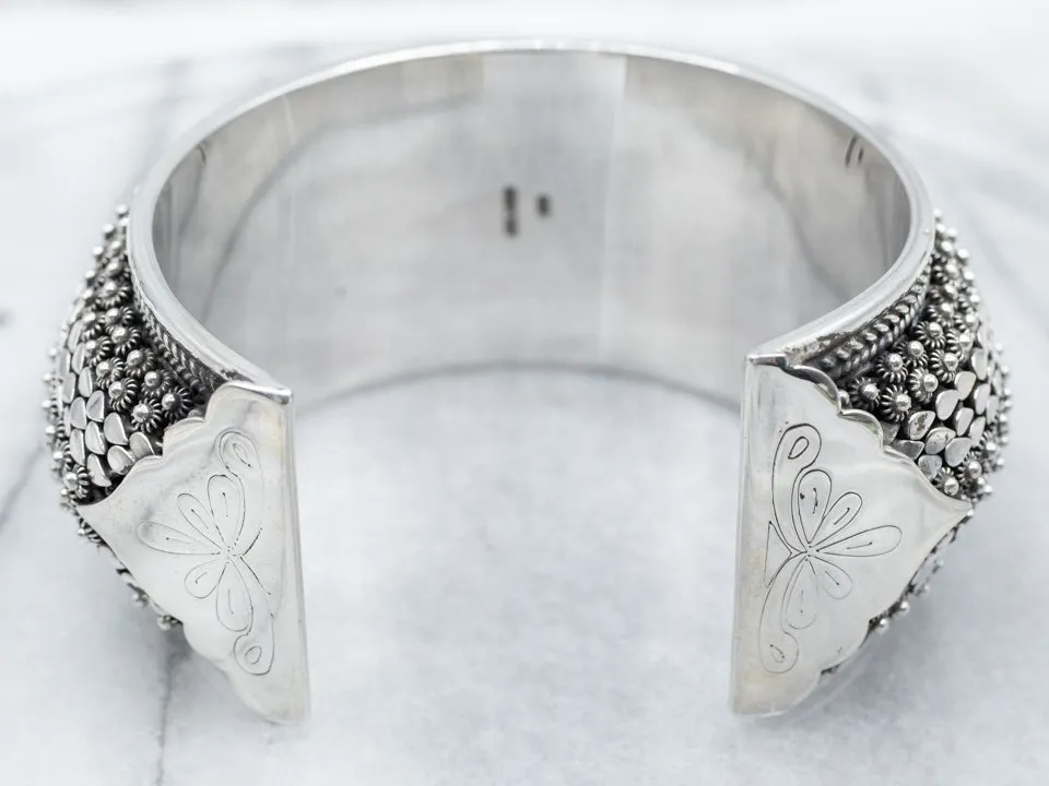 Sterling Silver Balinese Studded Cuff Bracelet