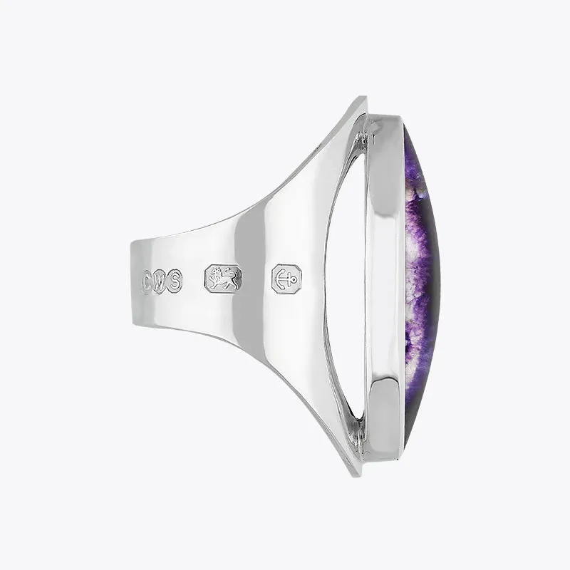 Sterling Silver Blue John Hallmark Large Oval Ring