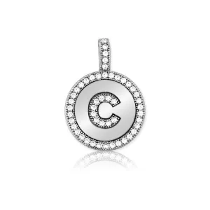 Sterling Silver Micro Pave Circle "C" Pendant with Chain