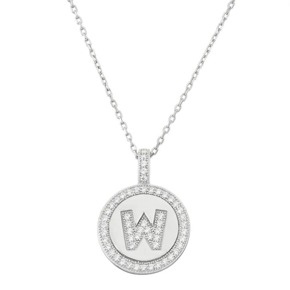 Sterling Silver Micro Pave Circle "W" Pendant Chain