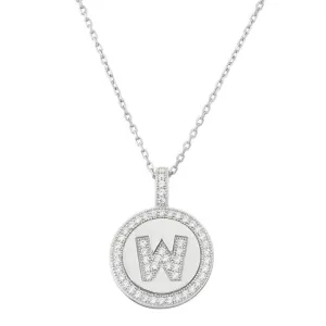 Sterling Silver Micro Pave Circle "W" Pendant Chain