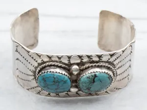 Sterling Silver Native American Double Turquoise Cuff Bracelet