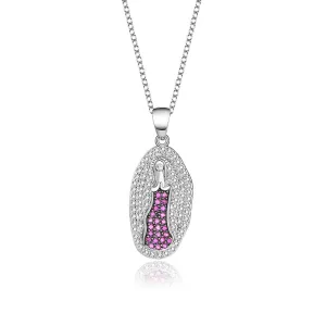Sterling Silver Pink Colored Diamonds Virgin Mary Virgencita Necklace