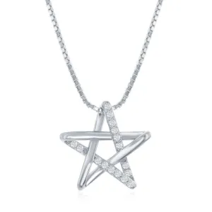 Sterling Silver Rhodium Plated Cubic Zirconia Star Necklace