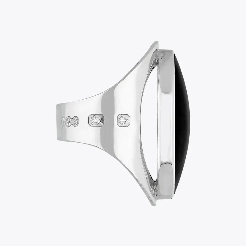 Sterling Silver Whitby Jet Hallmark Large Oval Ring