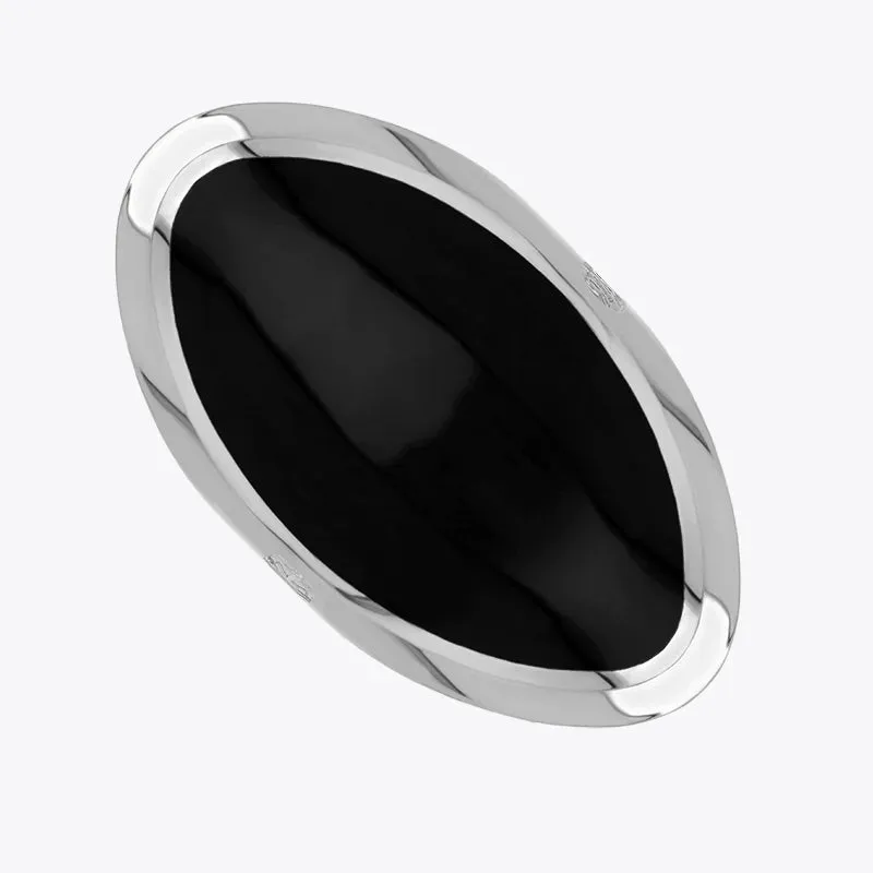 Sterling Silver Whitby Jet Hallmark Large Oval Ring