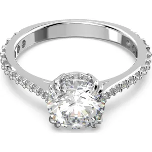 Swarovski Constella Rhodium Plated White Crystal Pave Cocktail Ring - Size 52