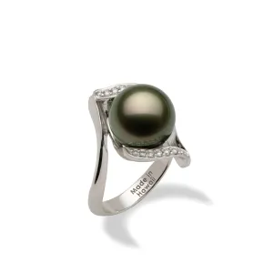 Tahitian Black Pearl Ring in White Gold with Diamonds - 11-12mm