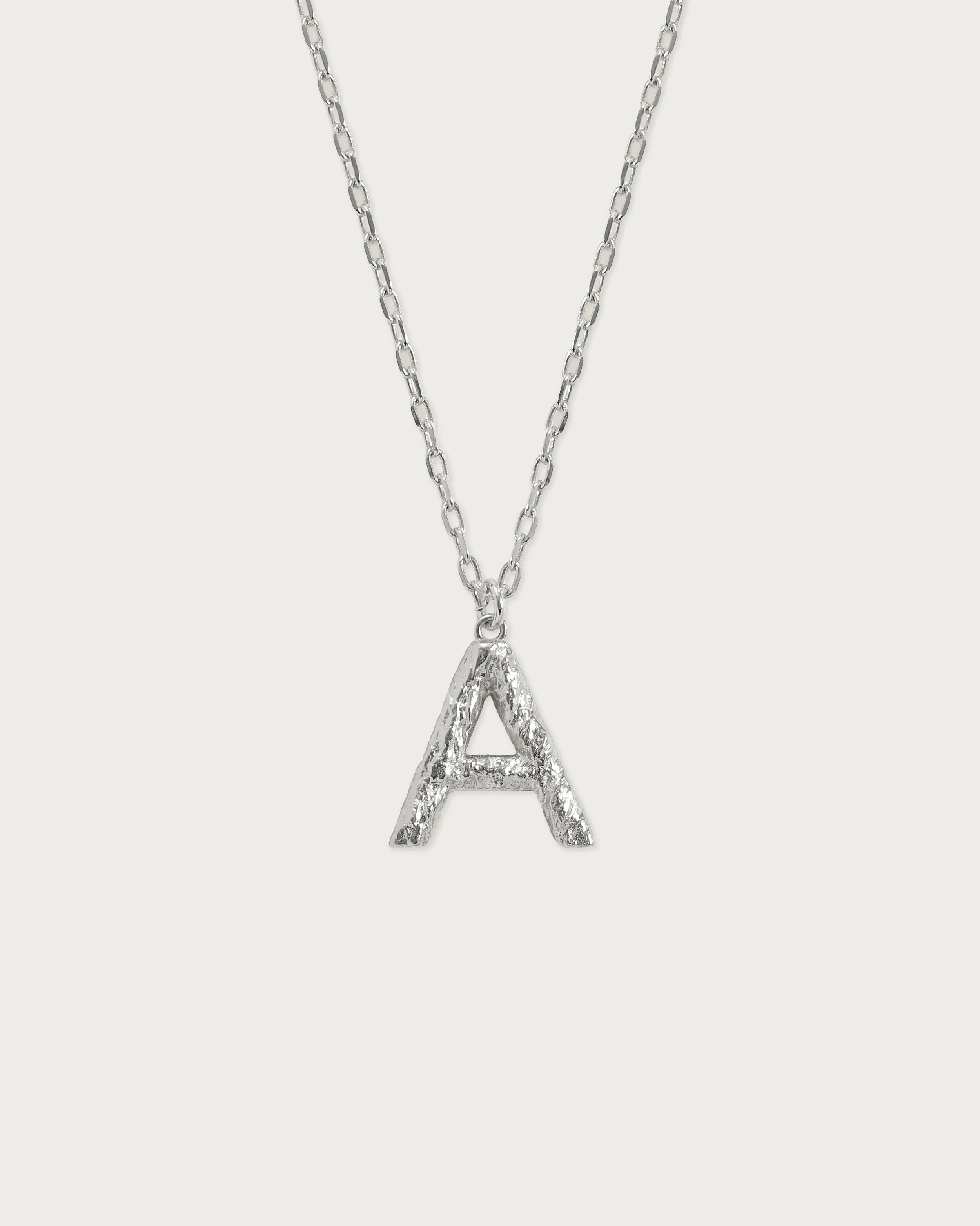 Textured Initial Letter Necklace in Silver