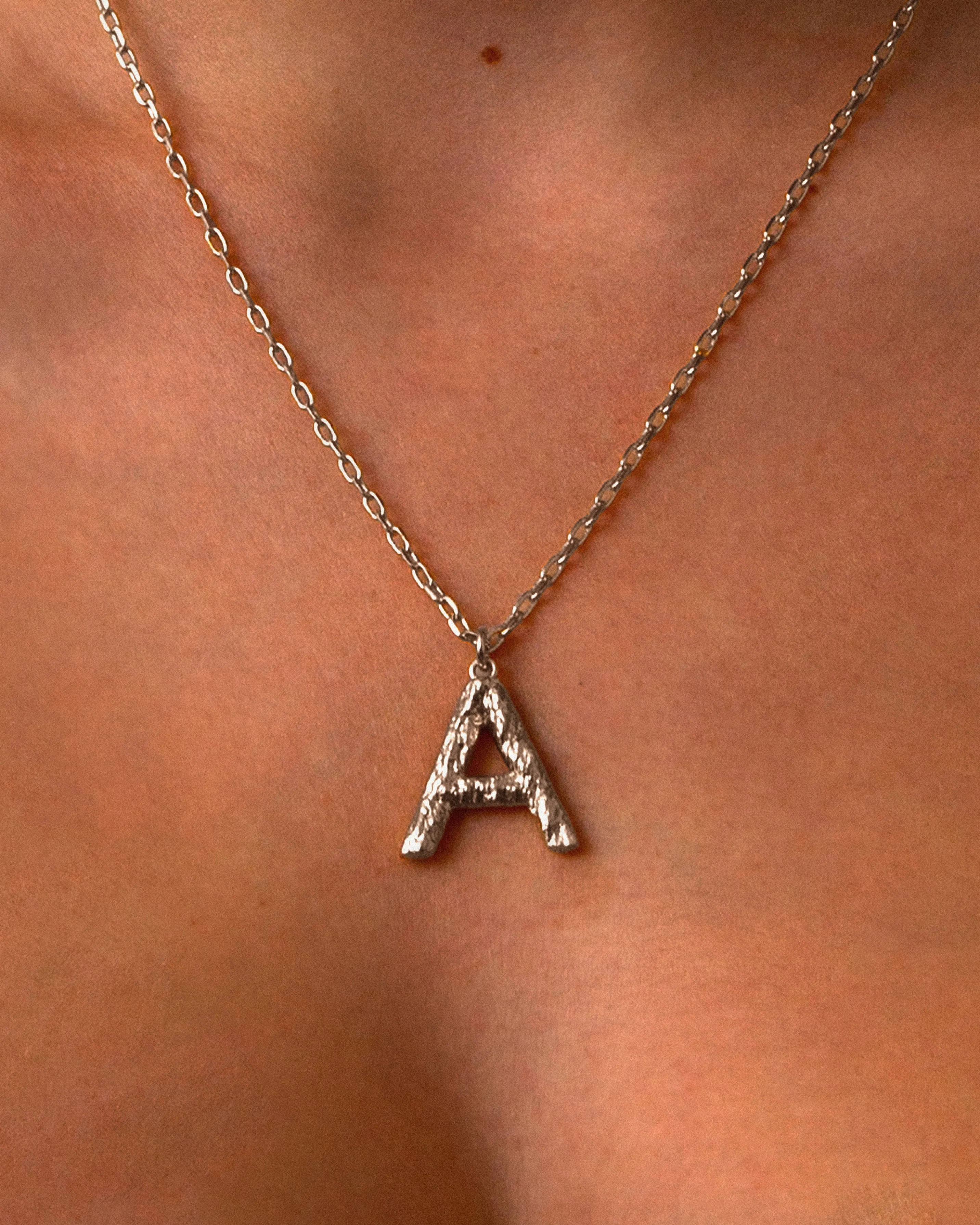 Textured Initial Letter Necklace in Silver