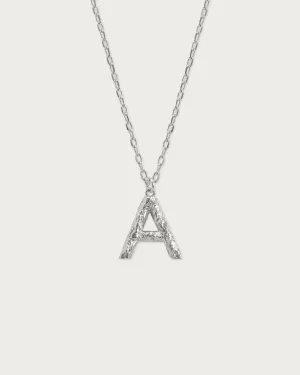 Textured Initial Letter Necklace in Silver