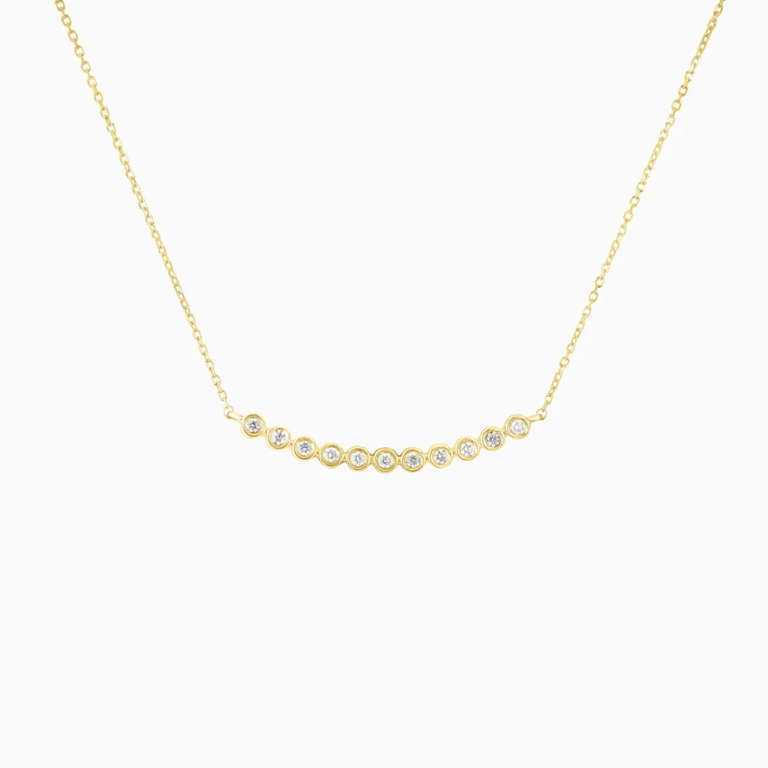 Tiny Bezel Set Diamond Curved Bar Necklace