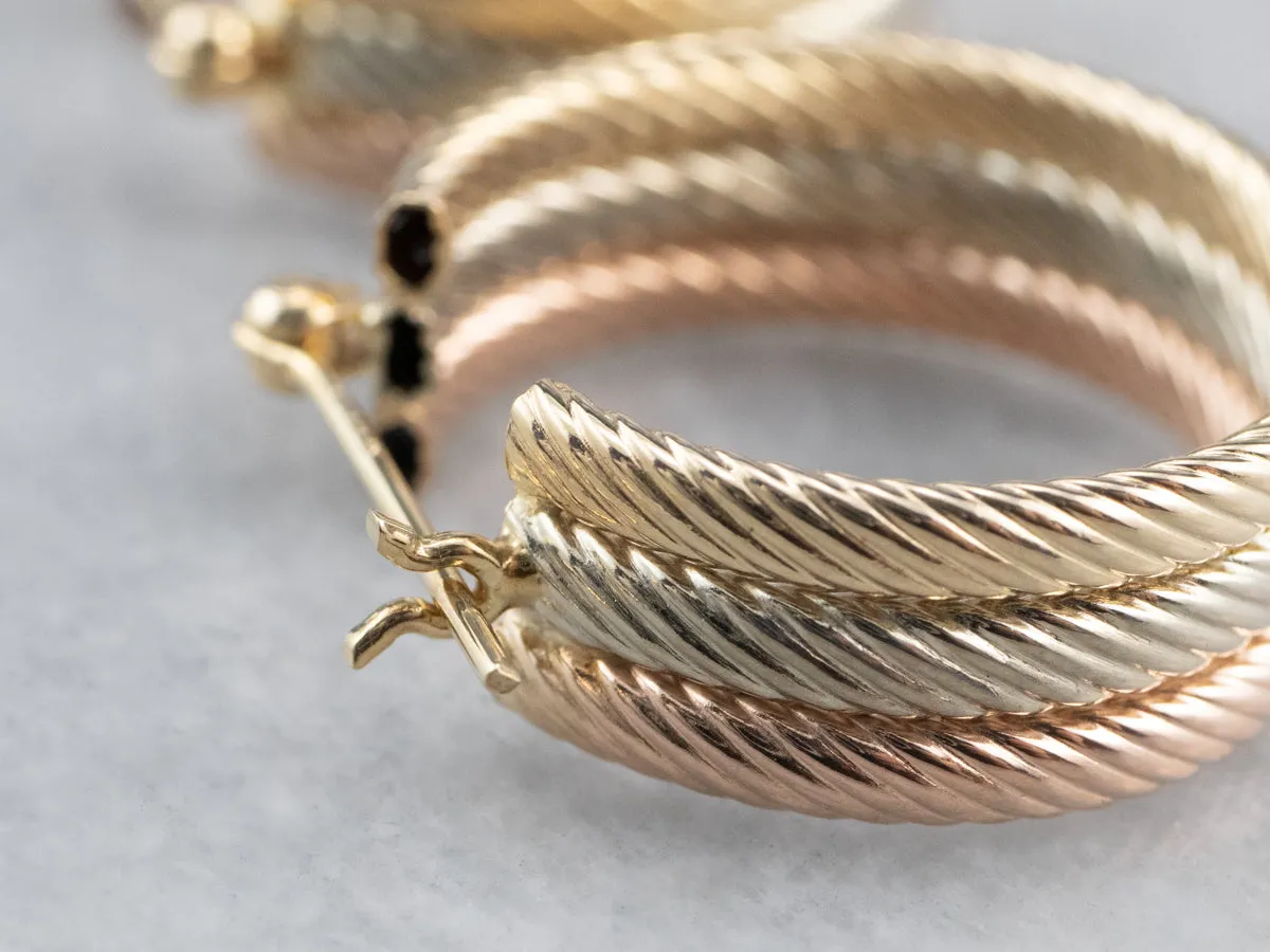 Tri-Color Gold Hoop Earrings
