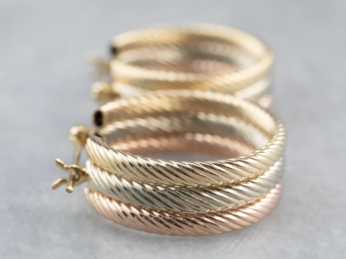 Tri-Color Gold Hoop Earrings