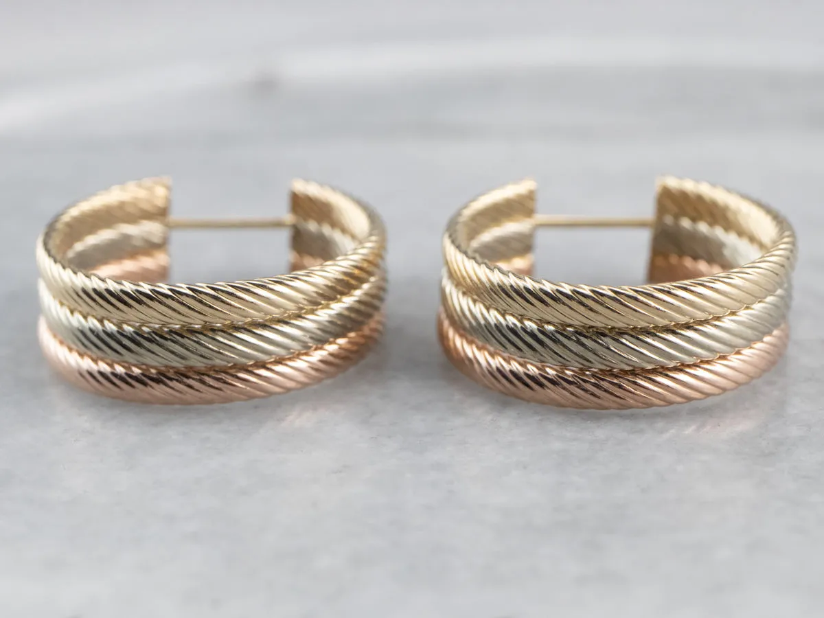 Tri-Color Gold Hoop Earrings