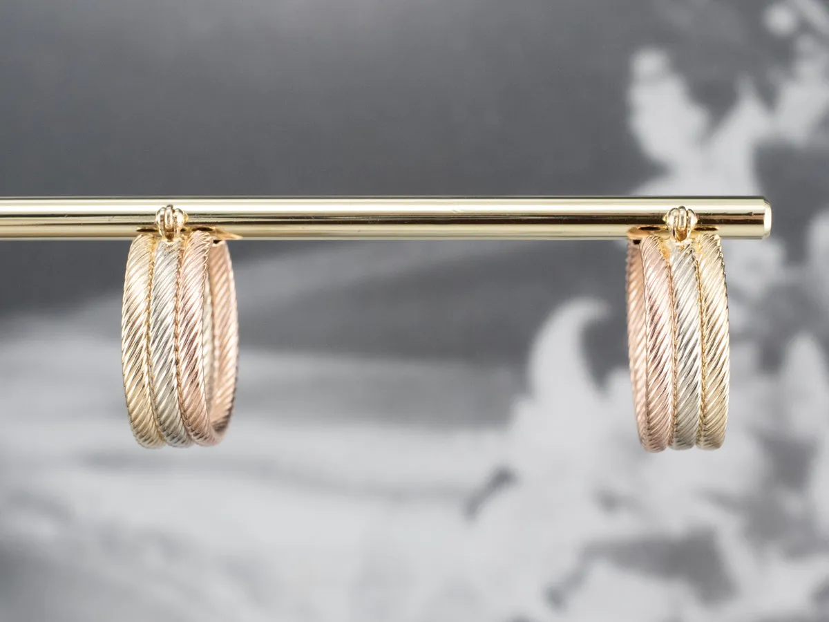 Tri-Color Gold Hoop Earrings