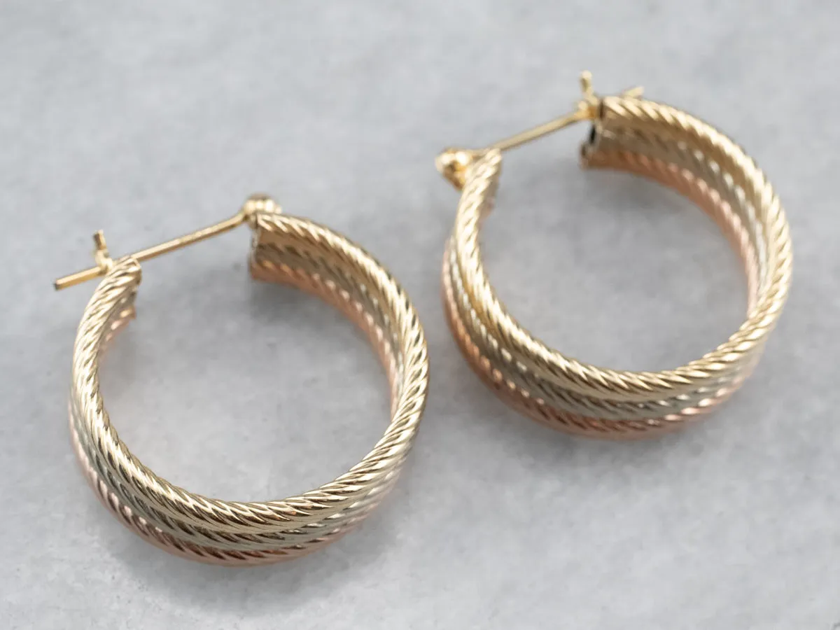 Tri-Color Gold Hoop Earrings