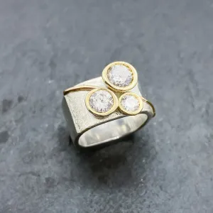 Tri-Diamond CZ Bezel Ring Size 5-9