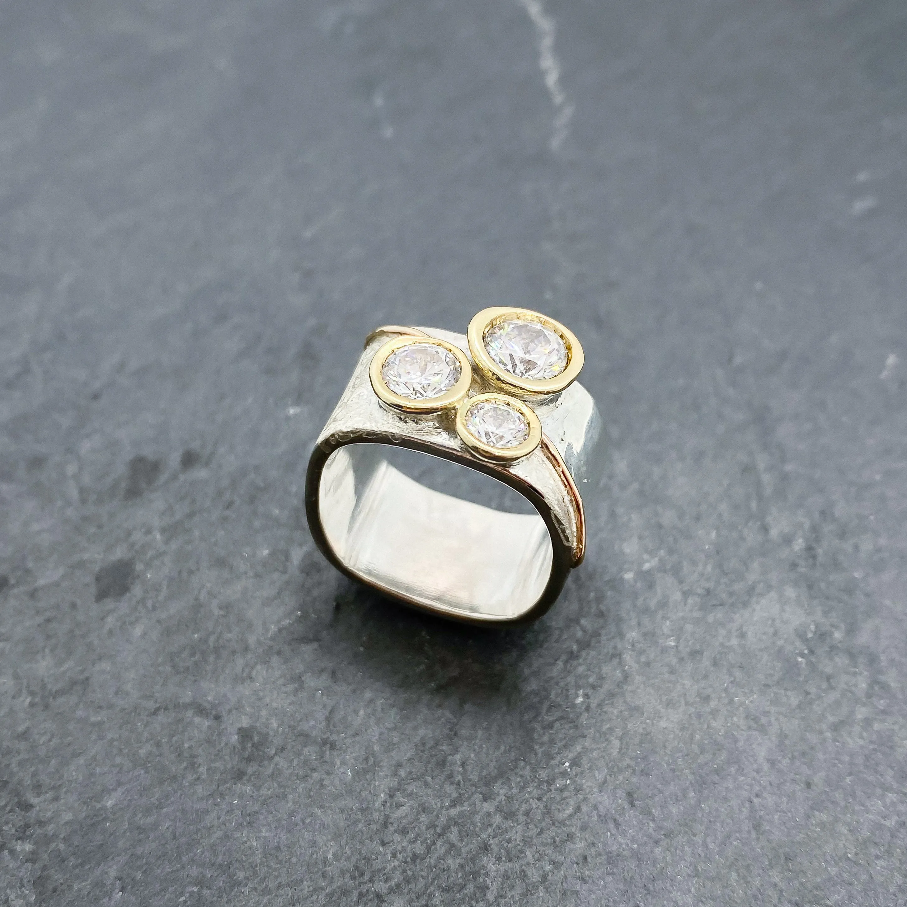 Tri-Diamond CZ Bezel Ring Size 5-9