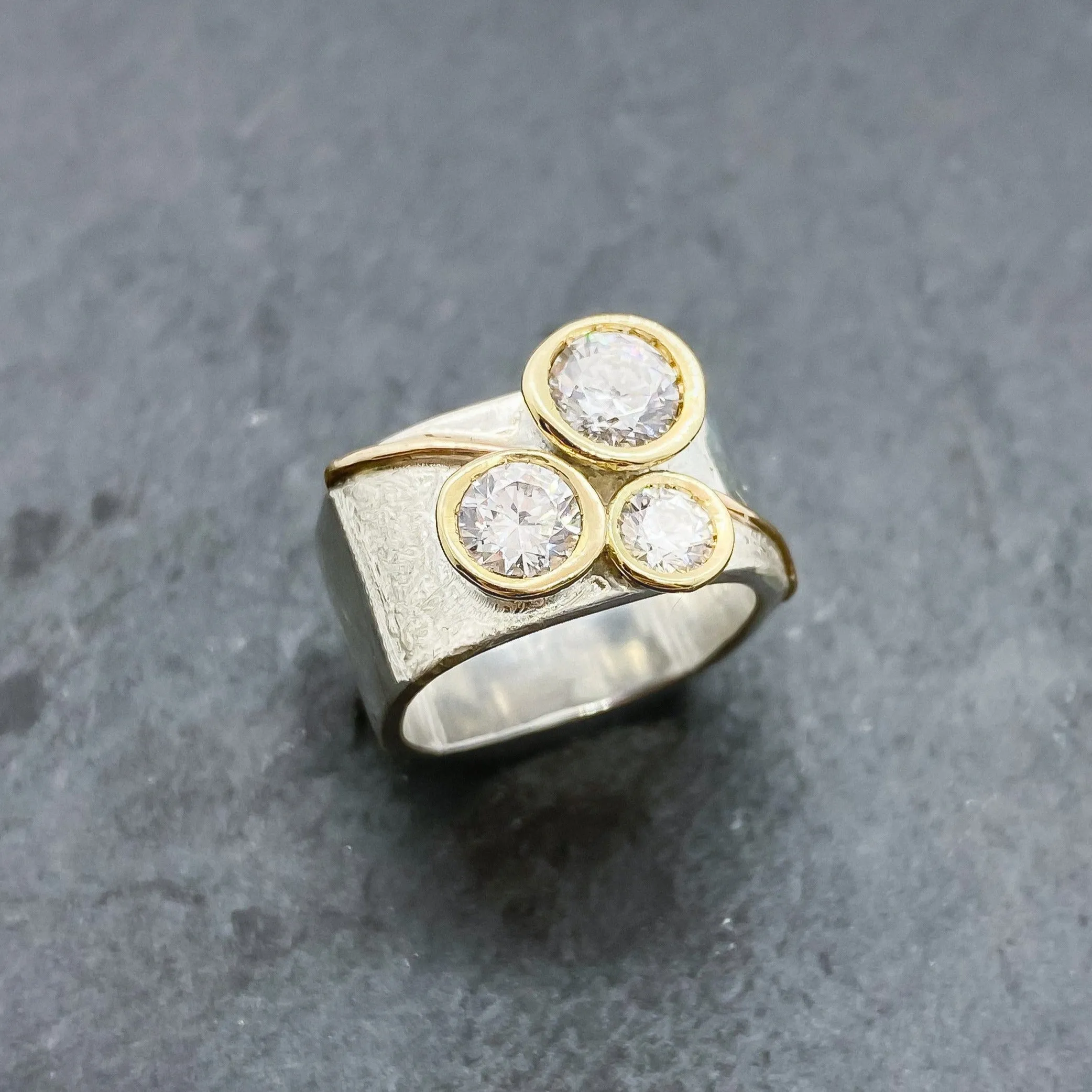 Tri-Diamond CZ Bezel Ring Size 5-9
