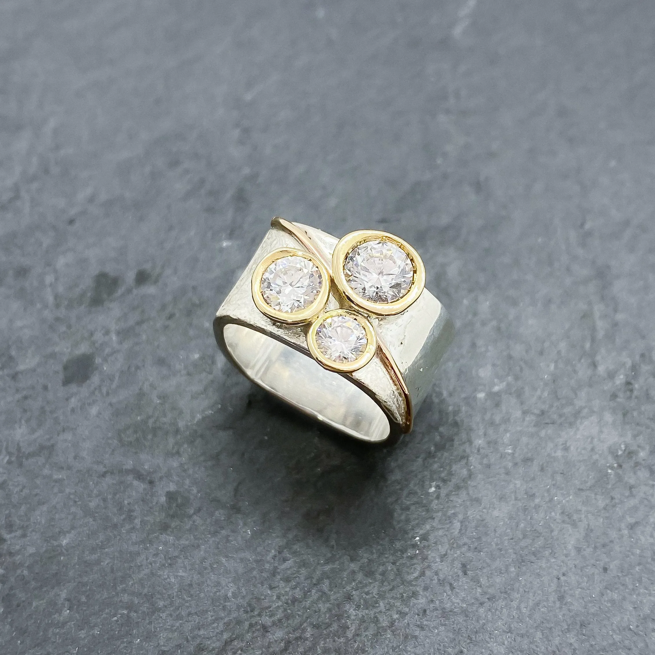 Tri-Diamond CZ Bezel Ring Size 5-9