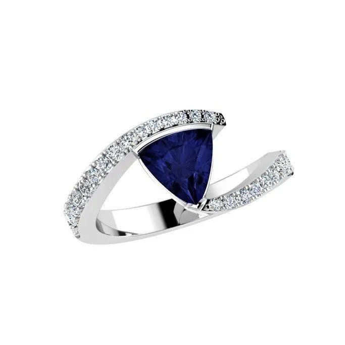 Trillion cut Tanzanite and Diamond Ring Yellow Gold