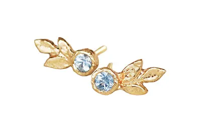 Triple Leaf Gold Earrings with Blue Sapphires