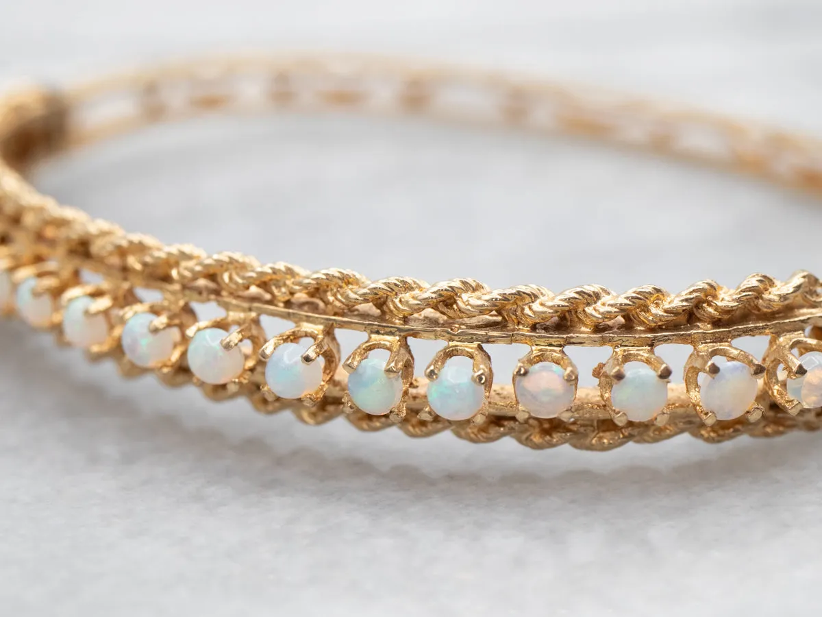 Twisting Gold and Opal Bangle Bracelet