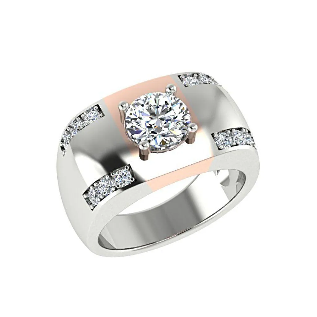 Two Tone Wide Diamond Ring 14K Yellow and White Gold