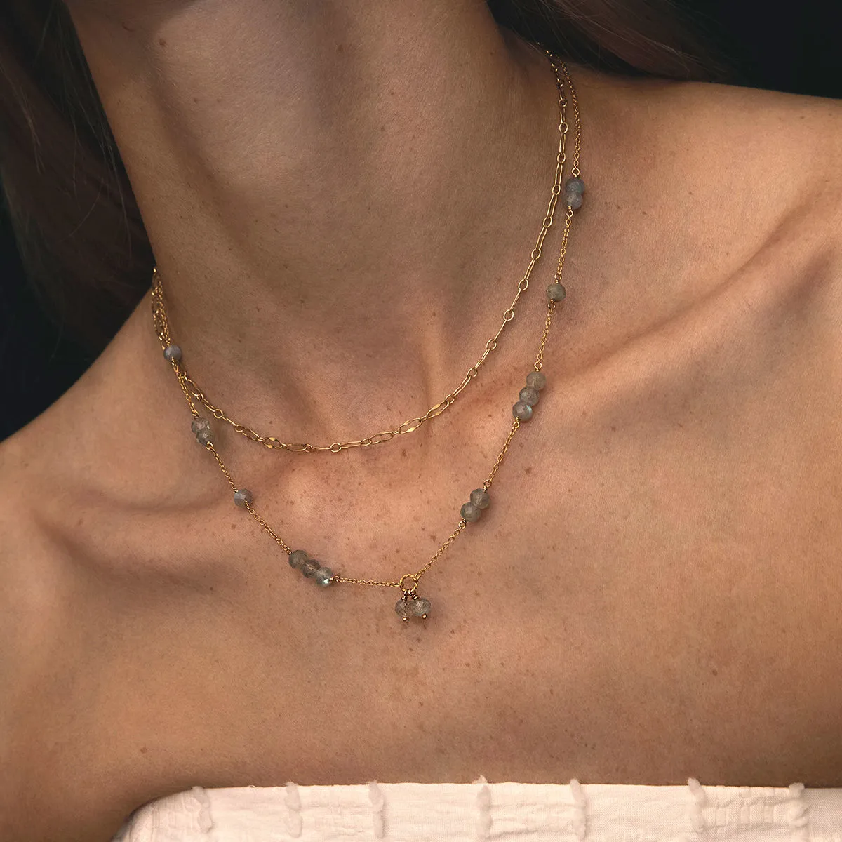 Unicorn 18K Gold Plated Necklace w. Faceted Labradorite