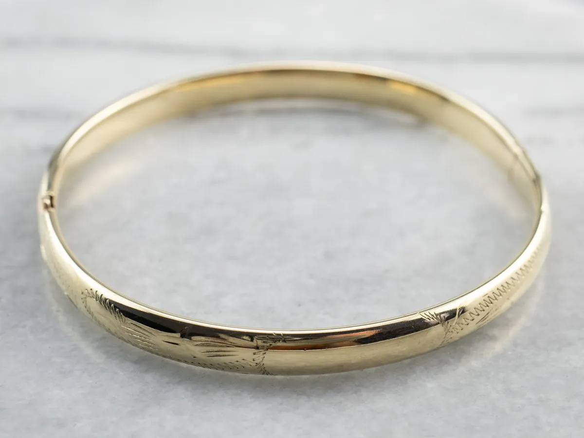 Vintage Etched Gold Bangle Bracelet
