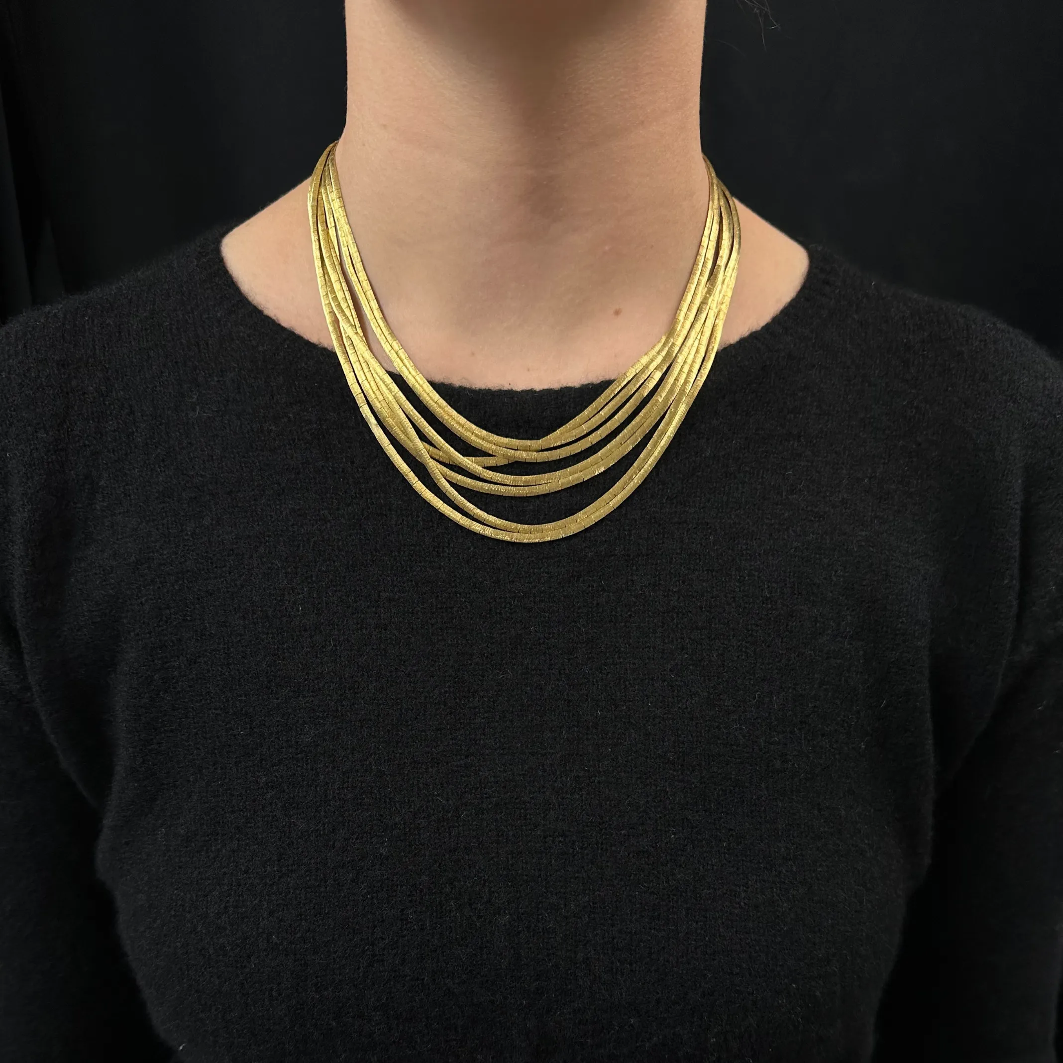Vintage Italian 18K Gold Multi-Strand Serpentine Link Necklace