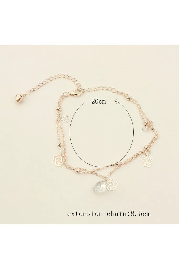 Western Style Foreign Trade New Hollow Rose Crystal Bells Anklets Multi-layer Foot Ornaments-860390