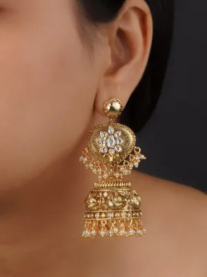 White Color Gold Plated Temple Earrings - TMPEAR85