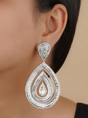 White Color Silver Plated Faux Diamond Earrings - CZEAR519