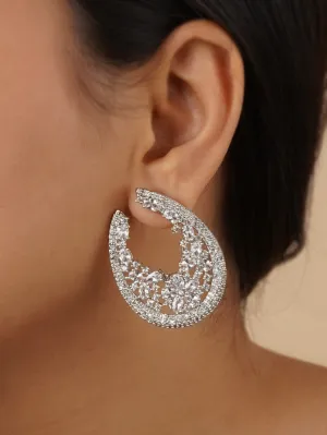 White Color Silver Plated Faux Diamond Earrings - CZEAR520