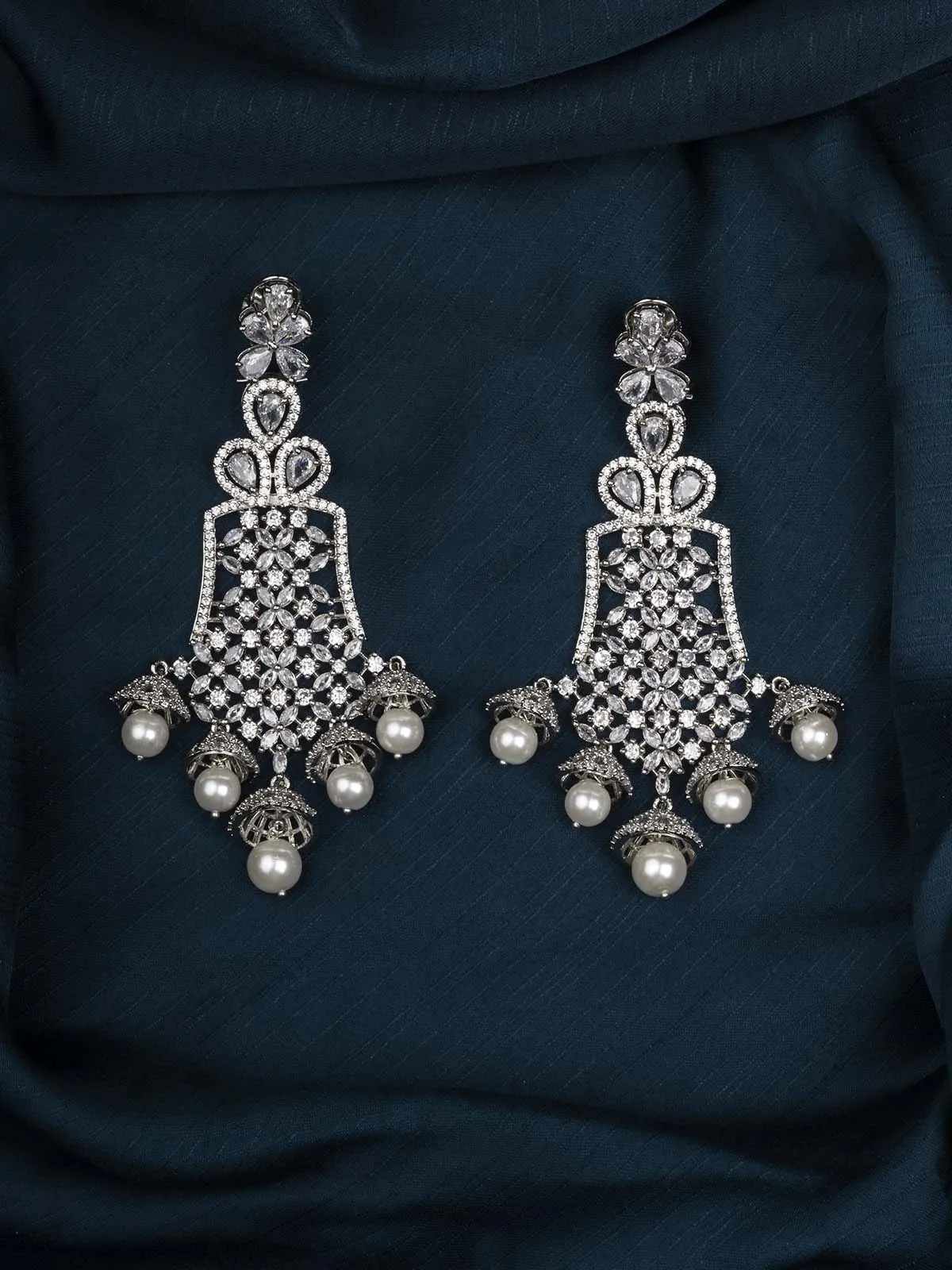 White Color Silver Plated Faux Diamond Earrings - CZEAR529