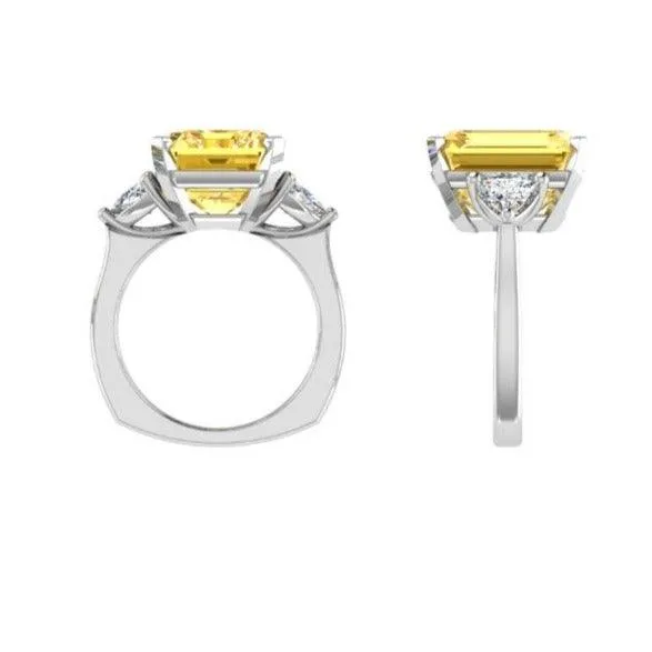 White Gold Emerald Cut Citrine Ring Version 2