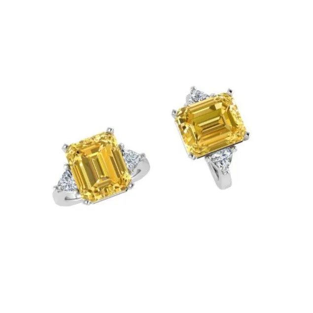 White Gold Emerald Cut Citrine Ring Version 2