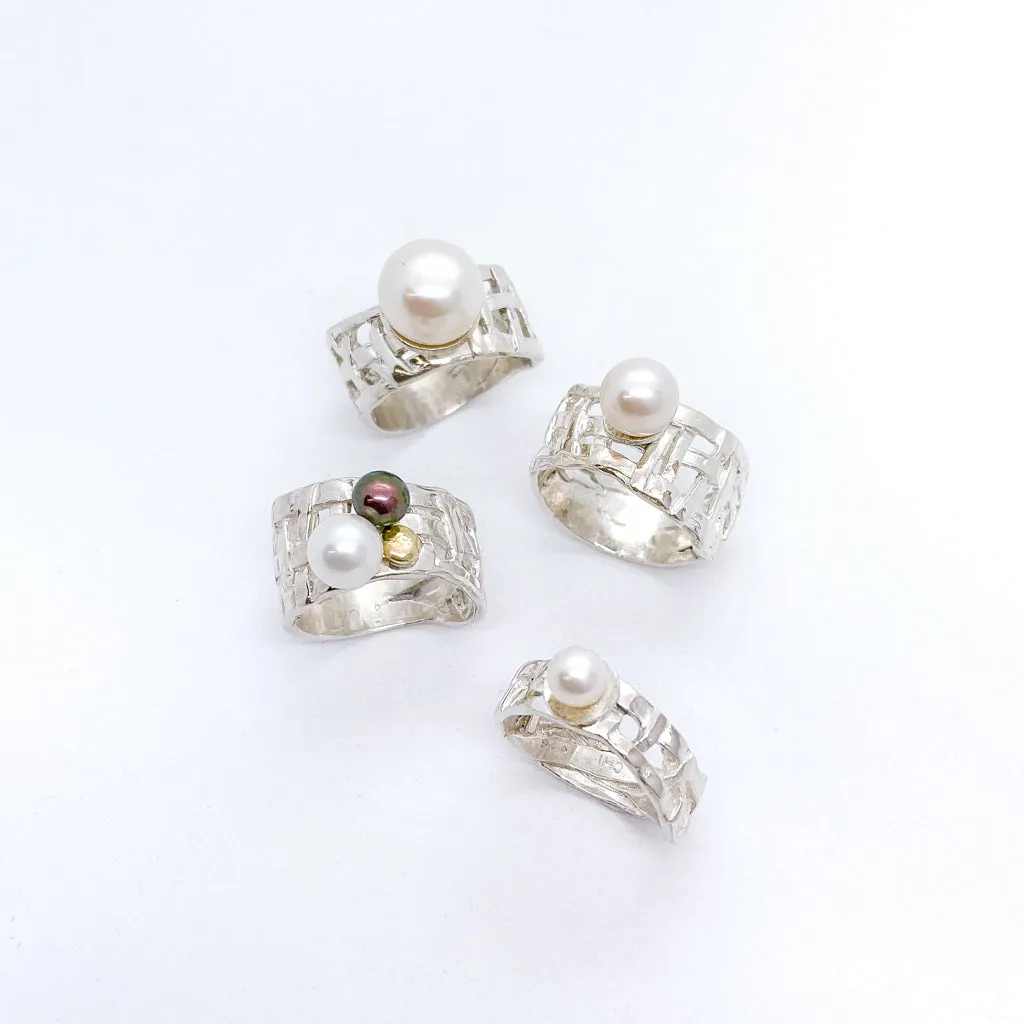 Woven Basket Pearl Ring